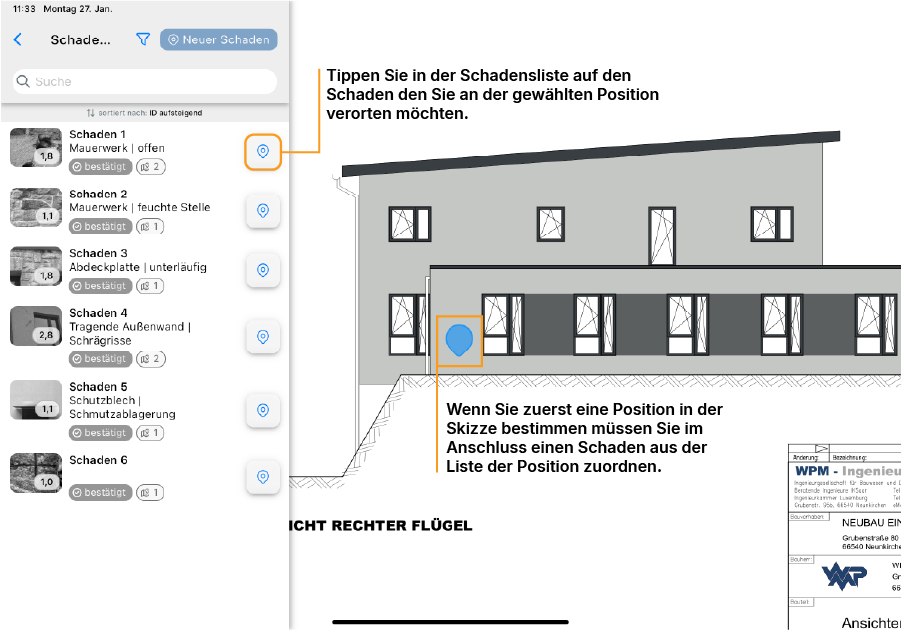 Schaden verorten - Position vor Schaden